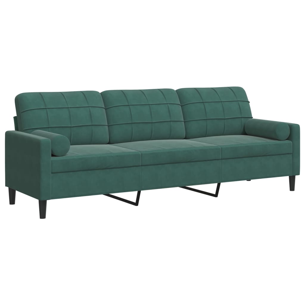 Sofa 3-Sitzer mit Zierkissen Dunkelgrün 210 cm Samt