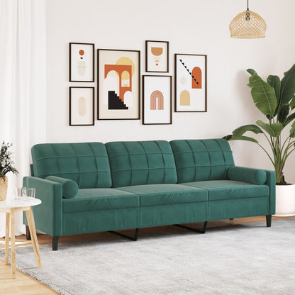 Sofa 3-Sitzer mit Zierkissen Dunkelgrün 210 cm Samt