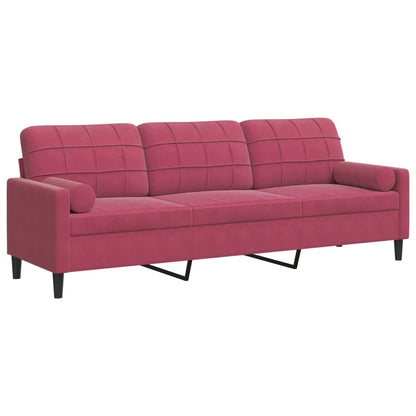 Sofa 3-Sitzer mit Zierkissen Weinrot 210 cm Samt