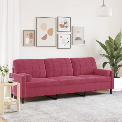 Sofa 3-Sitzer mit Zierkissen Weinrot 210 cm Samt