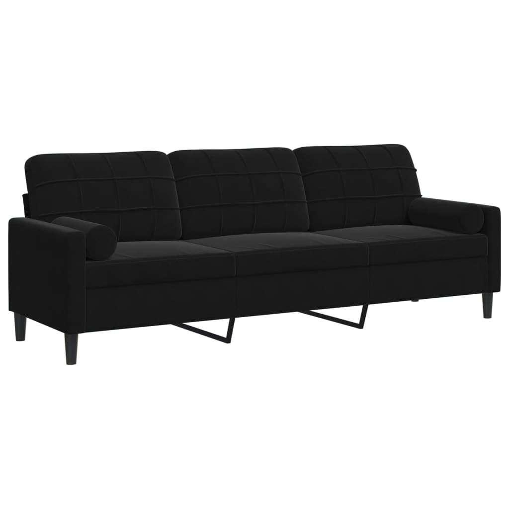 Sofa 3-Sitzer mit Zierkissen Schwarz 210 cm Samt