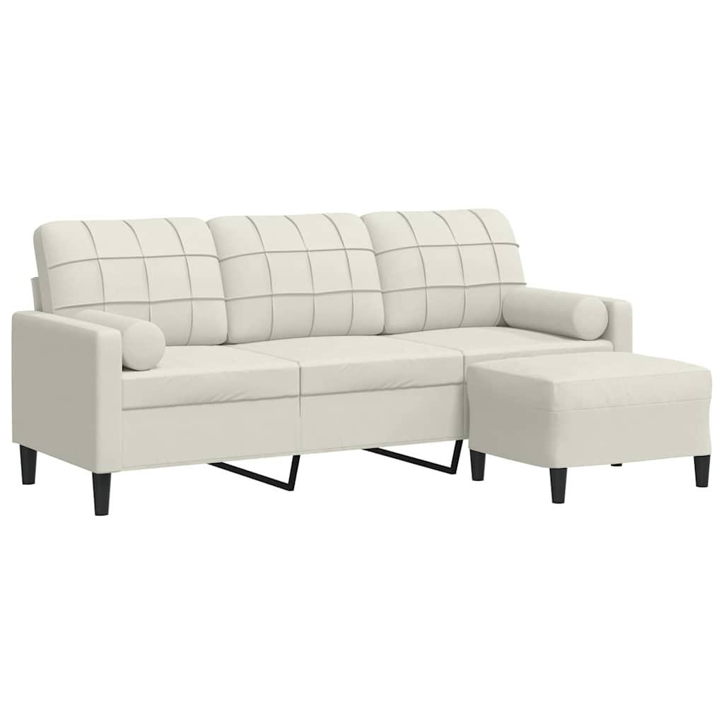 3-Sitzer-Sofa mit Hocker Creme 180 cm Samt