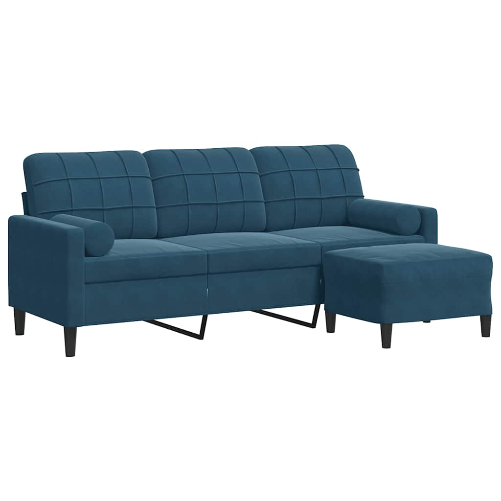 3-Sitzer-Sofa mit Hocker Blau 180 cm Samt