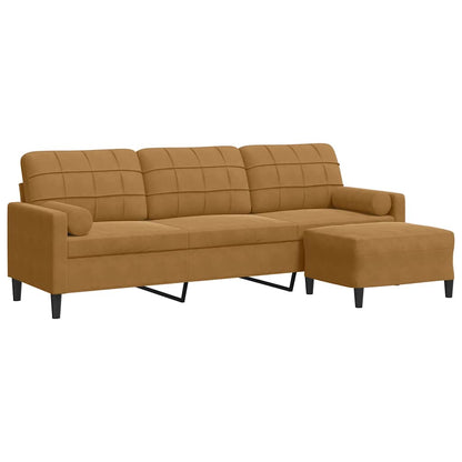 3-Sitzer-Sofa mit Hocker Braun 210 cm Samt