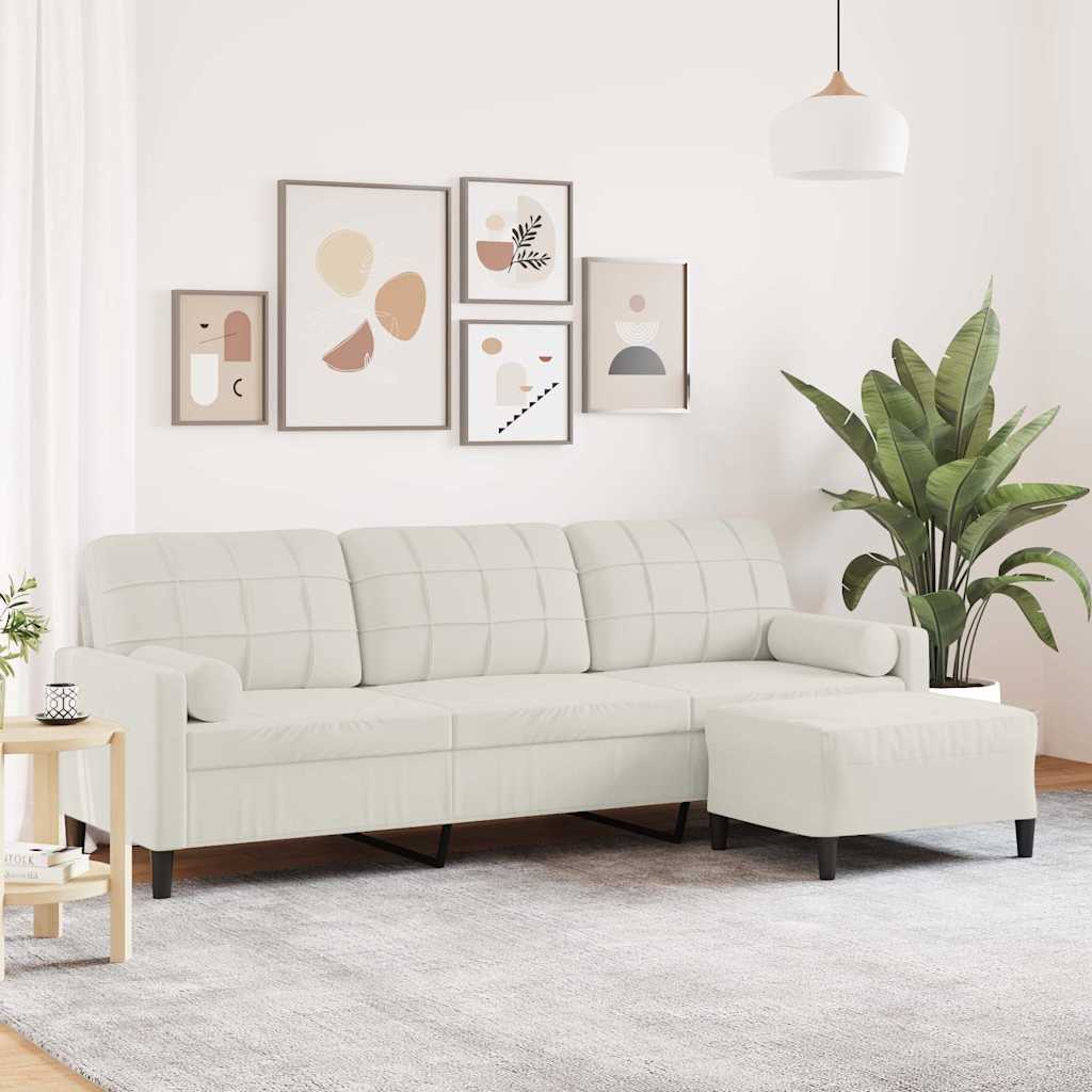 3-Sitzer-Sofa mit Hocker Creme 210 cm Samt
