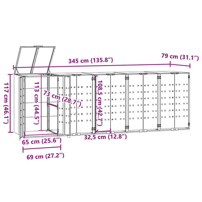 Mülltonnenbox für 5 Tonnen Schwarz 345x79x117 cm Stahl