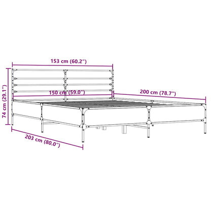 Bettgestell Grau Sonoma 150x200 cm Holzwerkstoff und Metall