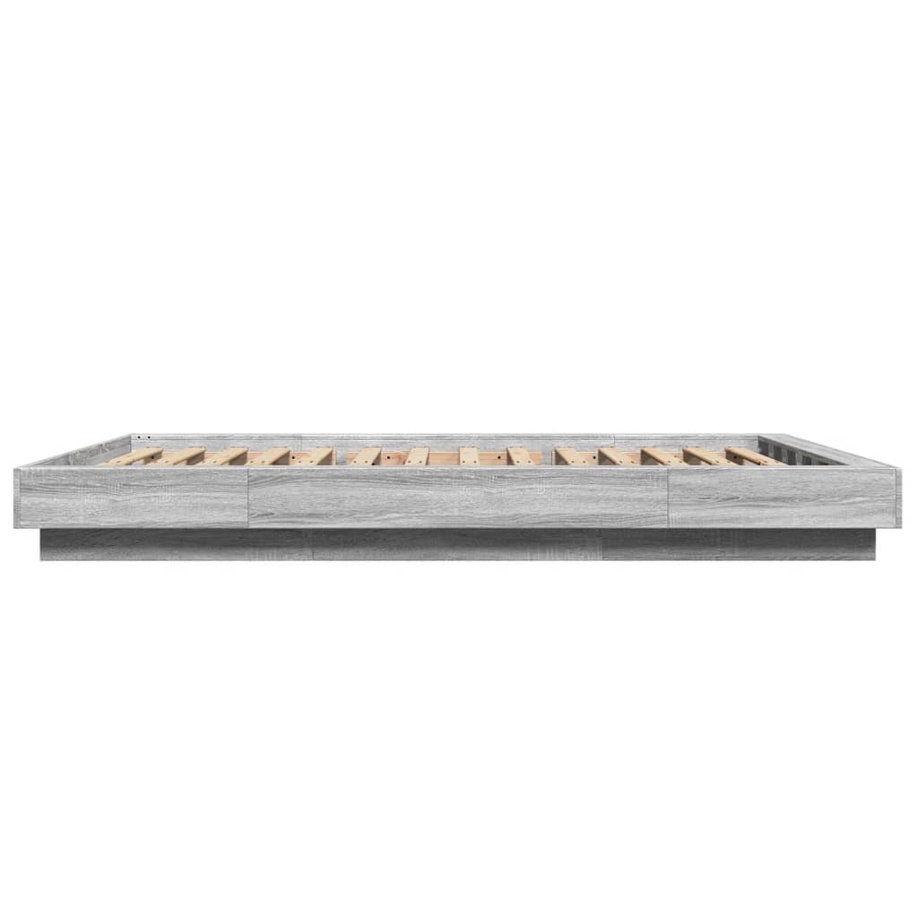 Bettgestell mit LED Grau Sonoma 135x190 cm Holzwerkstoff