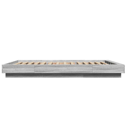 Bettgestell mit LED Grau Sonoma 135x190 cm Holzwerkstoff