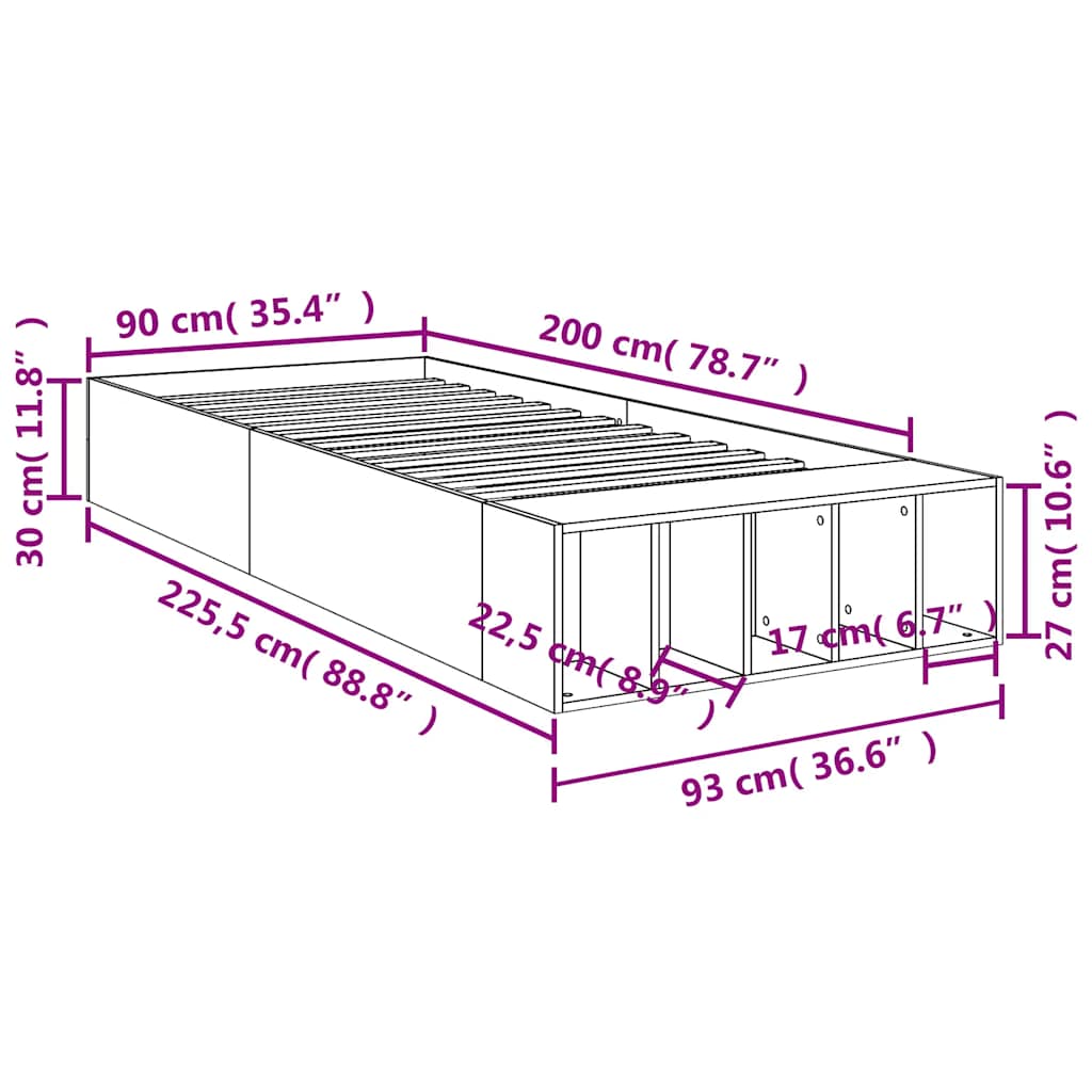 Bettgestell Sonoma-Eiche 90x200 cm Holzwerkstoff