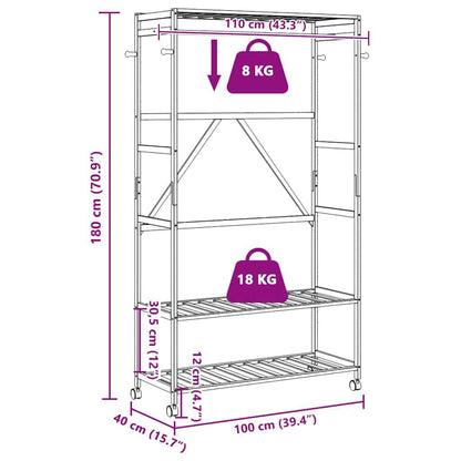 Kleiderständer mit Ablagen und Rollen 110x40x180 cm Bambus