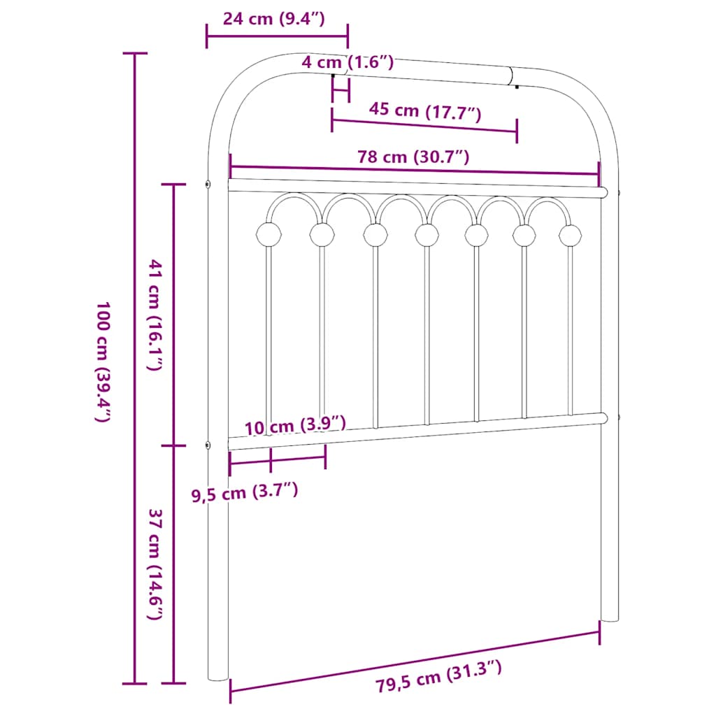 Ersatz-Kopfteil Metall Schwarz 80 cm
