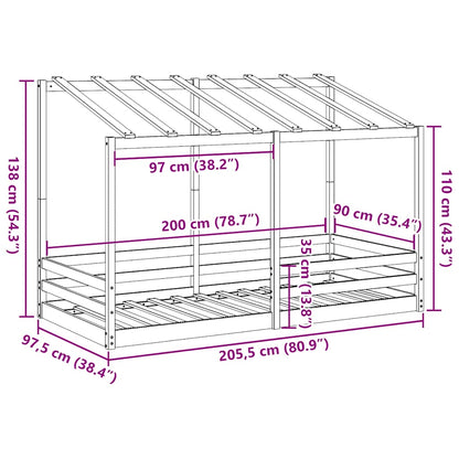 Kinderbett mit Dach 90x200 cm Massivholz Kiefer