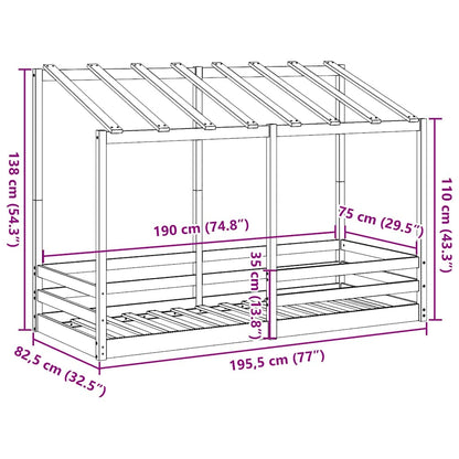 Kinderbett mit Dach 75x190 cm Massivholz Kiefer