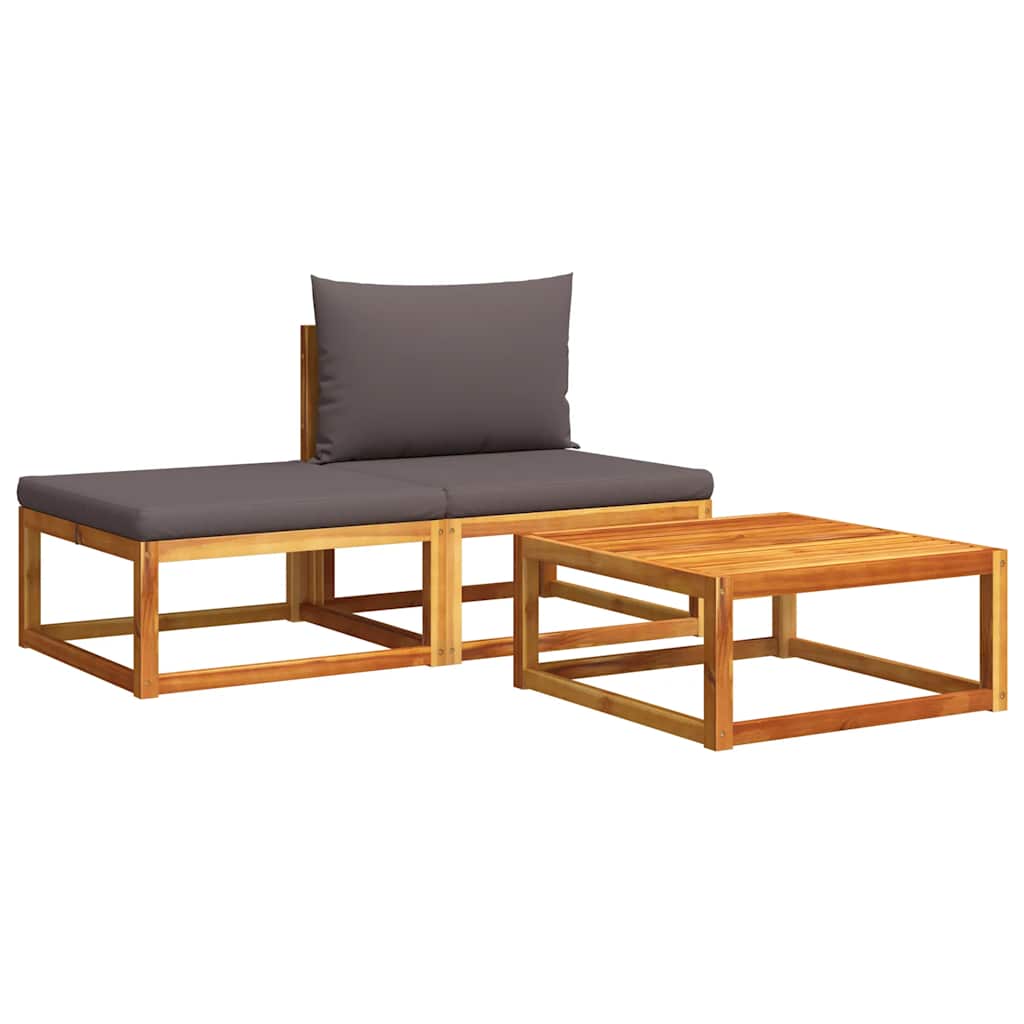 3-tlg. Gartensofa-Set mit Kissen Holz Akazie & Seil