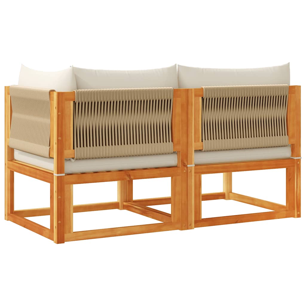 Gartensofa mit Kissen 2-Sitzer Holz Akazie & Seil