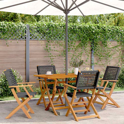 5-tlg. Garten-Essgruppe Schwarz Poly Rattan und Massivholz