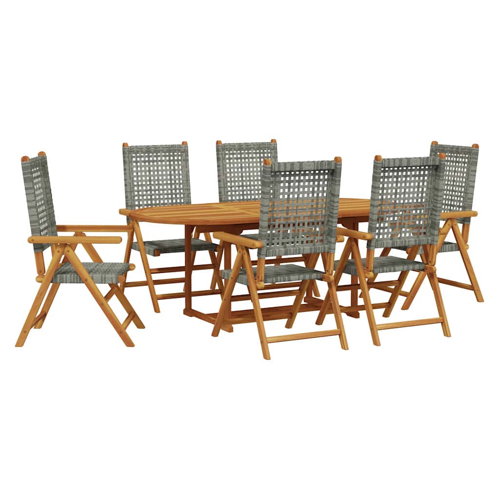 7-tlg. Garten-Essgruppe Poly Rattan und Massivholz Grau