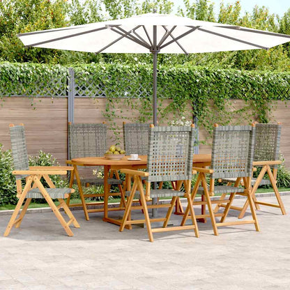 7-tlg. Garten-Essgruppe Poly Rattan und Massivholz Grau