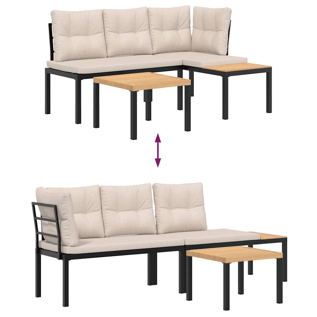 Gartenbank-Set 3-tlg. Schwarz Pulverbeschichteter Stahl