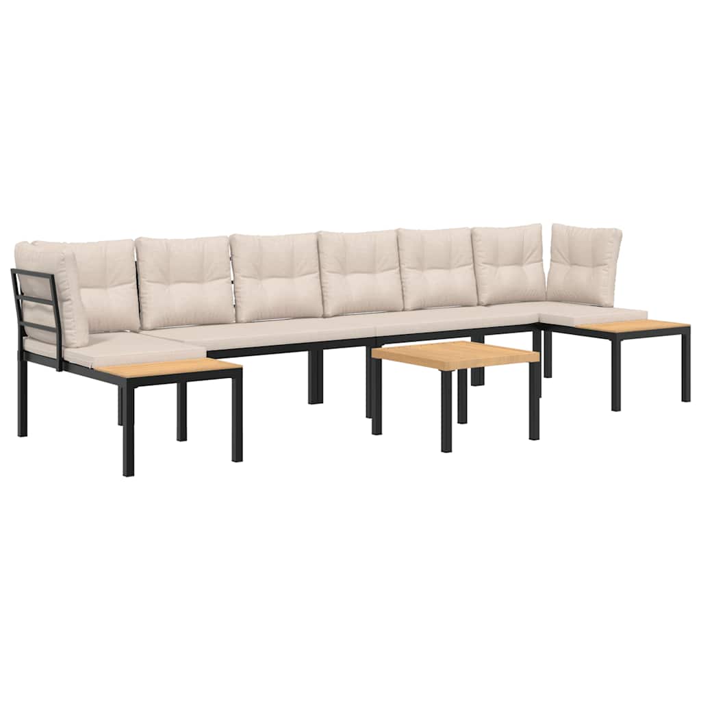 5-tlg. Garten-Sofagarnitur mit Kissen Schwarz Stahl