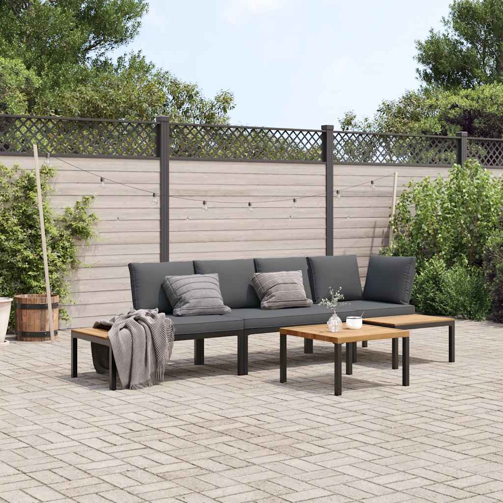 4-tlg. Garten-Sofagarnitur mit Kissen Schwarz Aluminium