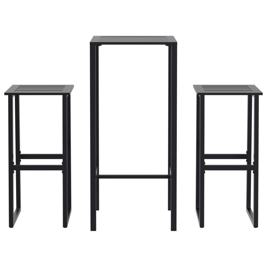 3-tlg. Gartenbar-Set Schwarz Pulverbeschichteter Stahl