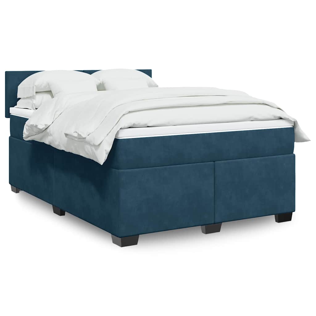 Boxspringbett mit Matratze Blau 140x200 cm Samt