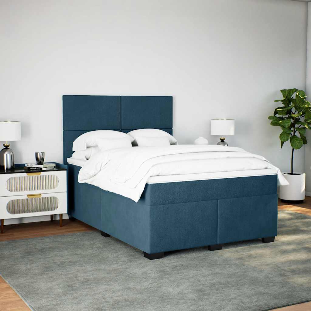 Boxspringbett mit Matratze Blau 140x190 cm Samt