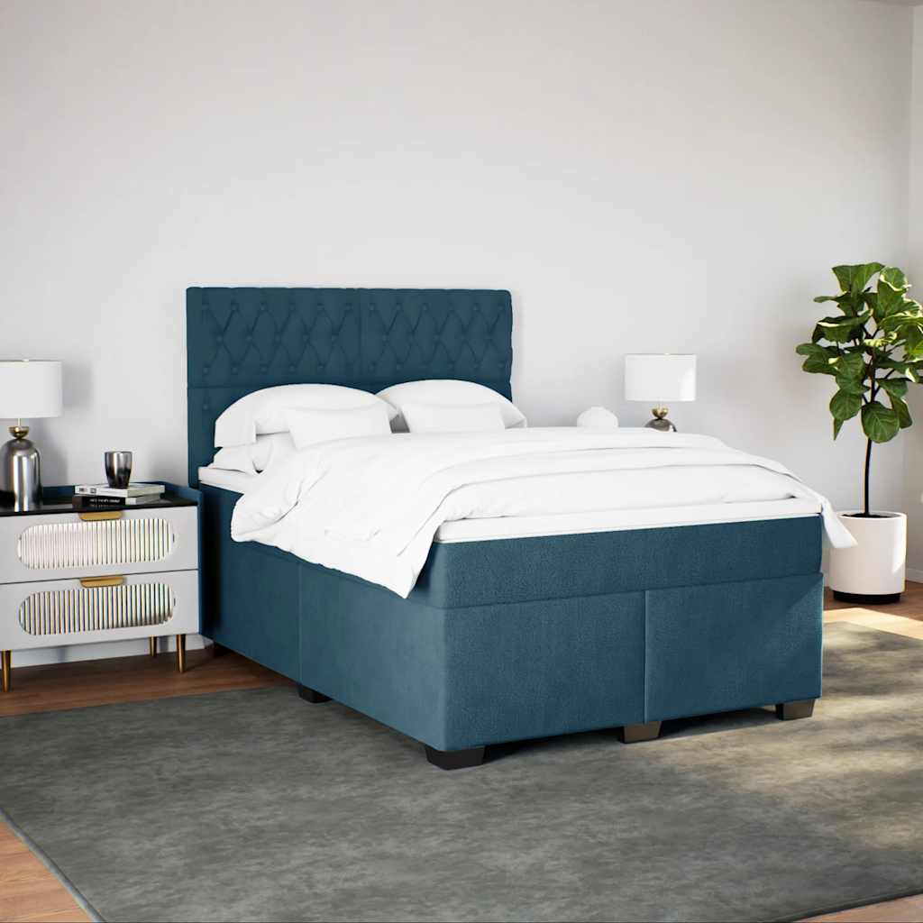 Boxspringbett mit Matratze Blau 140x200 cm Samt