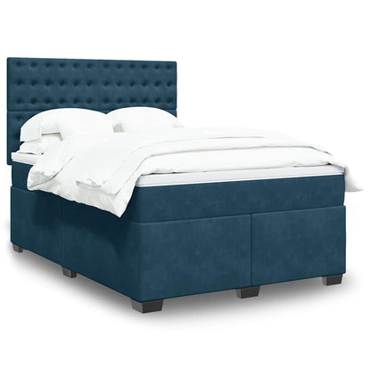 Boxspringbett mit Matratze Blau 140x200 cm Samt