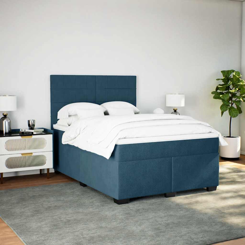 Boxspringbett mit Matratze Blau 160x200 cm Samt