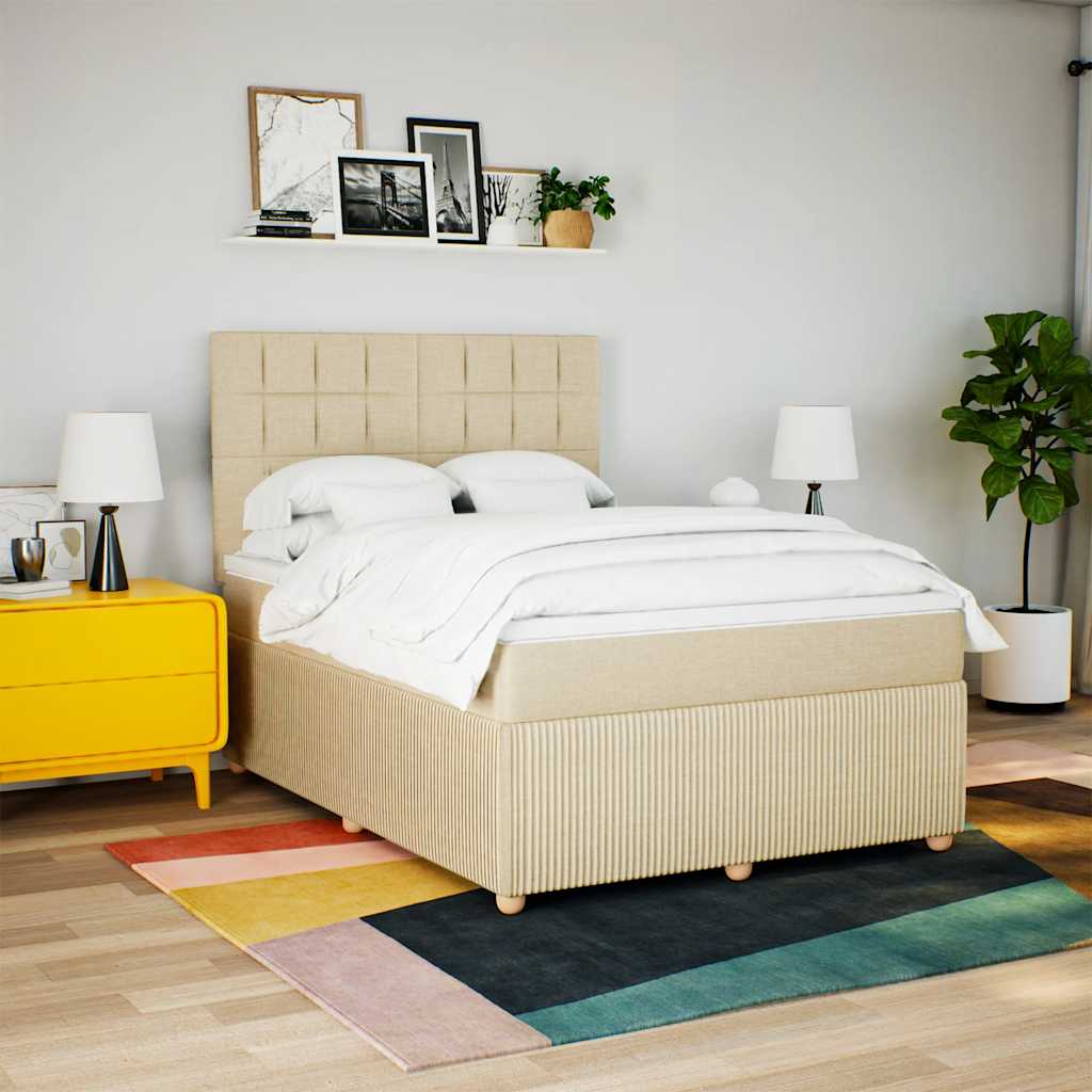 Boxspringbett mit Matratze Creme 140x190 cm Stoff