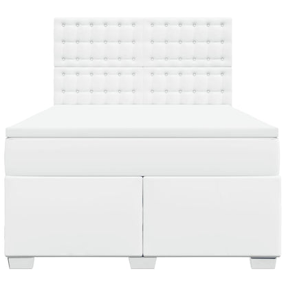 Boxspringbett mit Matratze Weiß 140x190 cm Kunstleder