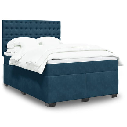 Boxspringbett mit Matratze Blau 140x200 cm Samt