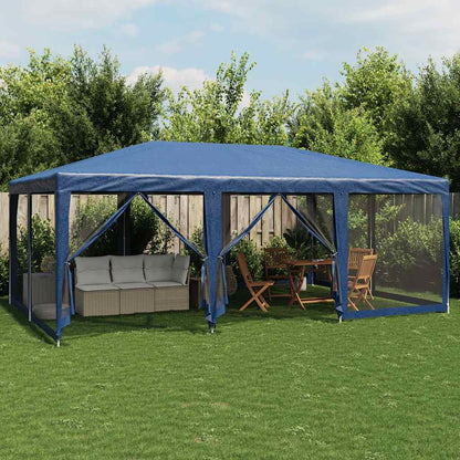 Partyzelt mit 10 Mesh-Seitenteilen Blau 6x4 m HDPE