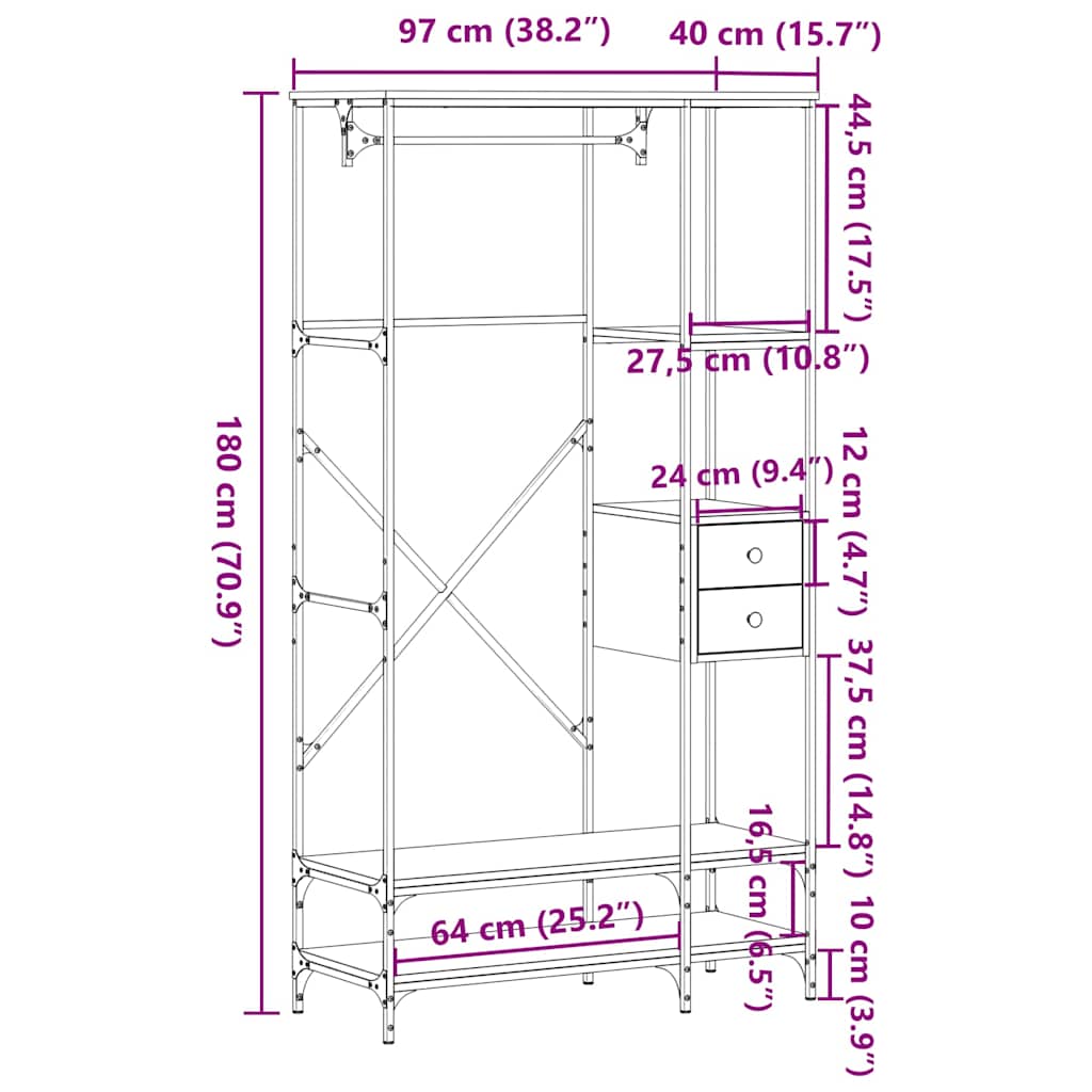 Kleiderständer mit Ablagen Schwarz Holzwerkstoff