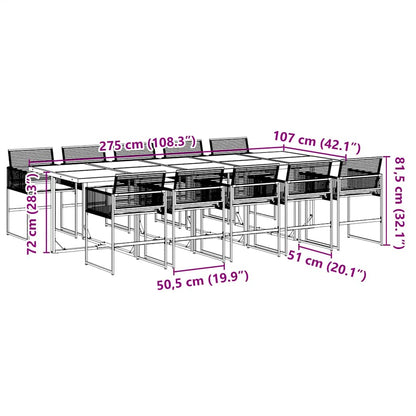 11-tlg. Garten-Essgruppe mit Kissen Schwarz Poly Rattan