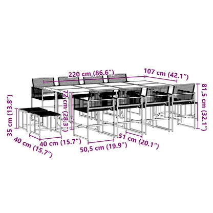 13-tlg. Garten-Essgruppe Schwarz Poly Rattan