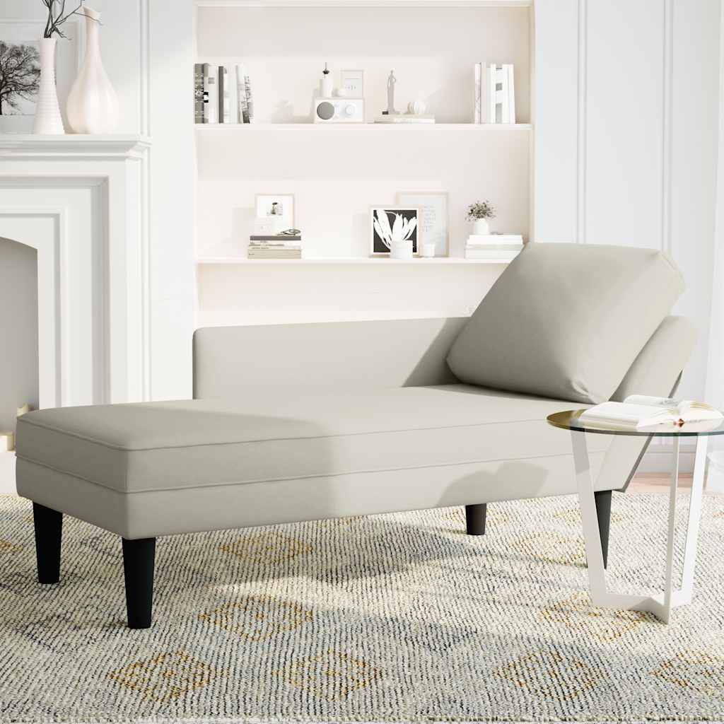 Chaiselongue mit Kissen und Rechter Armlehne Creme Samt
