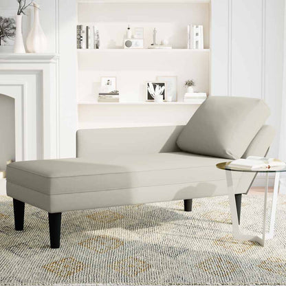 Chaiselongue mit Kissen und Rechter Armlehne Creme Samt