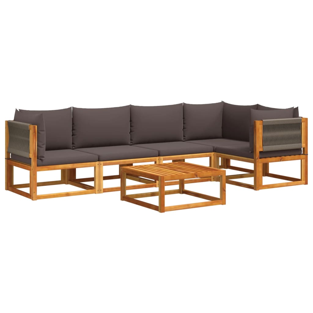 6-tlg. Gartensofa-Set mit Kissen Holz Akazie & Seil