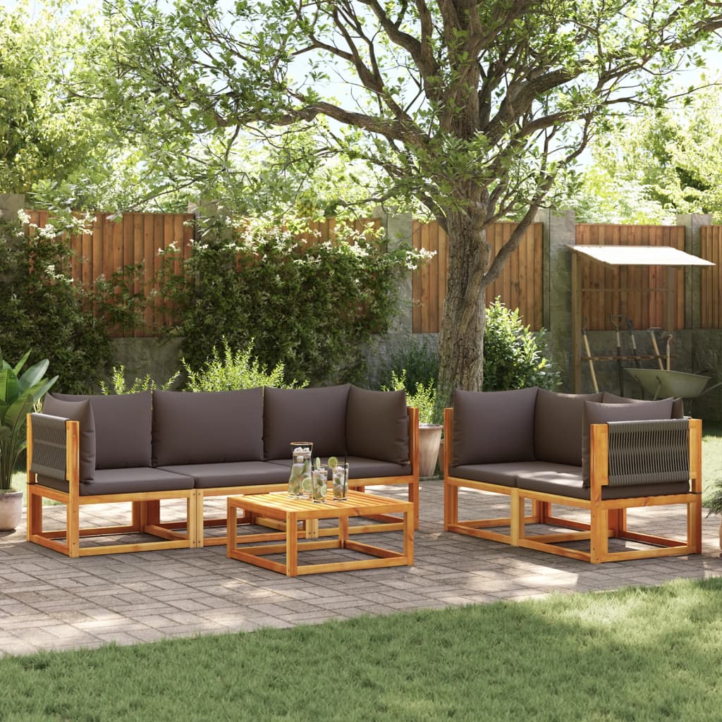 6-tlg. Gartensofa-Set mit Kissen Holz Akazie & Seil