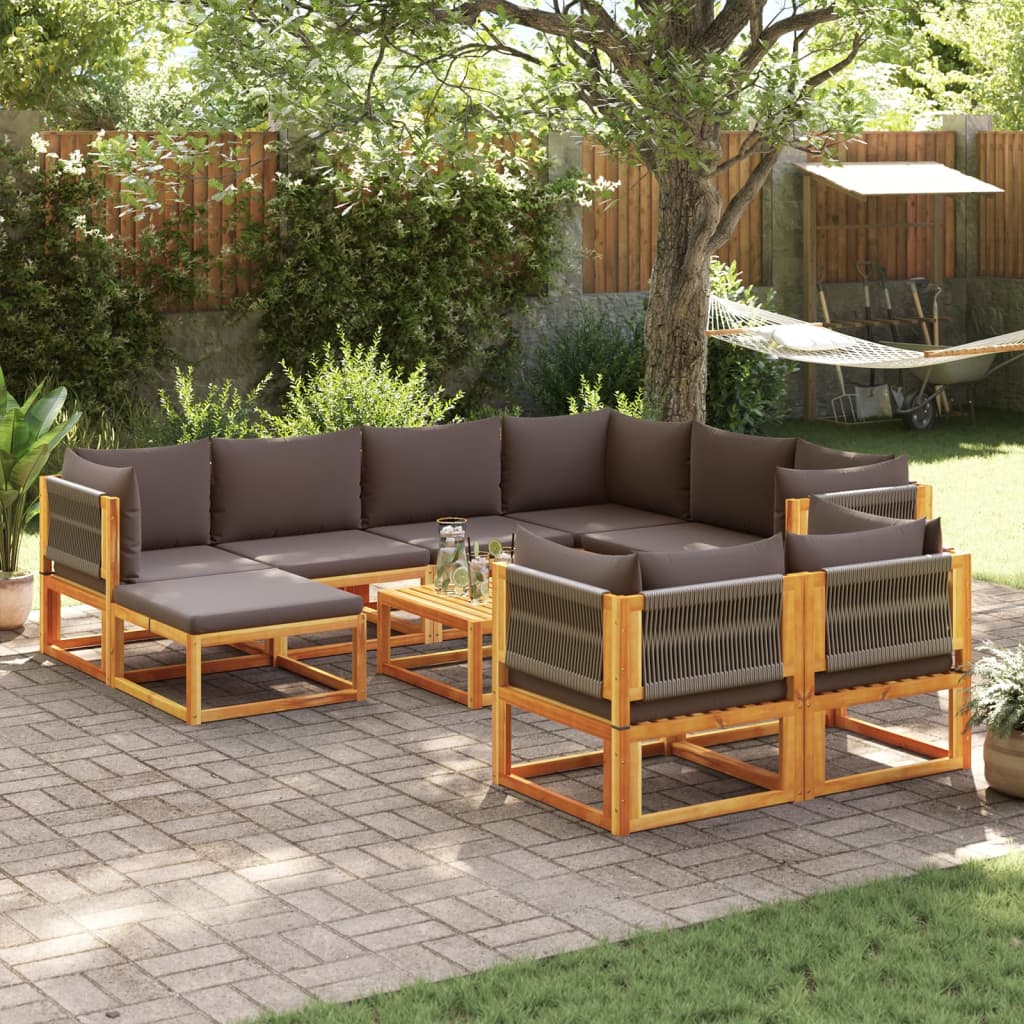 10-tlg. Gartensofa-Set mit Kissen Holz Akazie & Seil