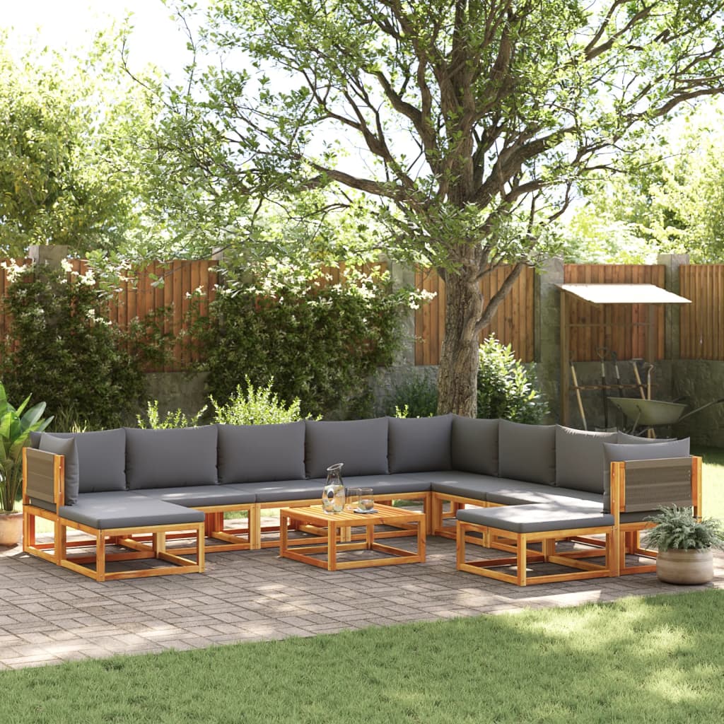 11-tlg. Gartensofa-Set mit Kissen Holz Akazie & Seil