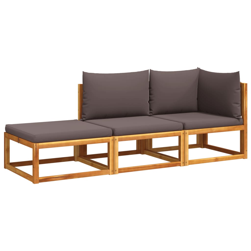 3-tlg. Gartensofa-Set mit Kissen Holz Akazie & Seil