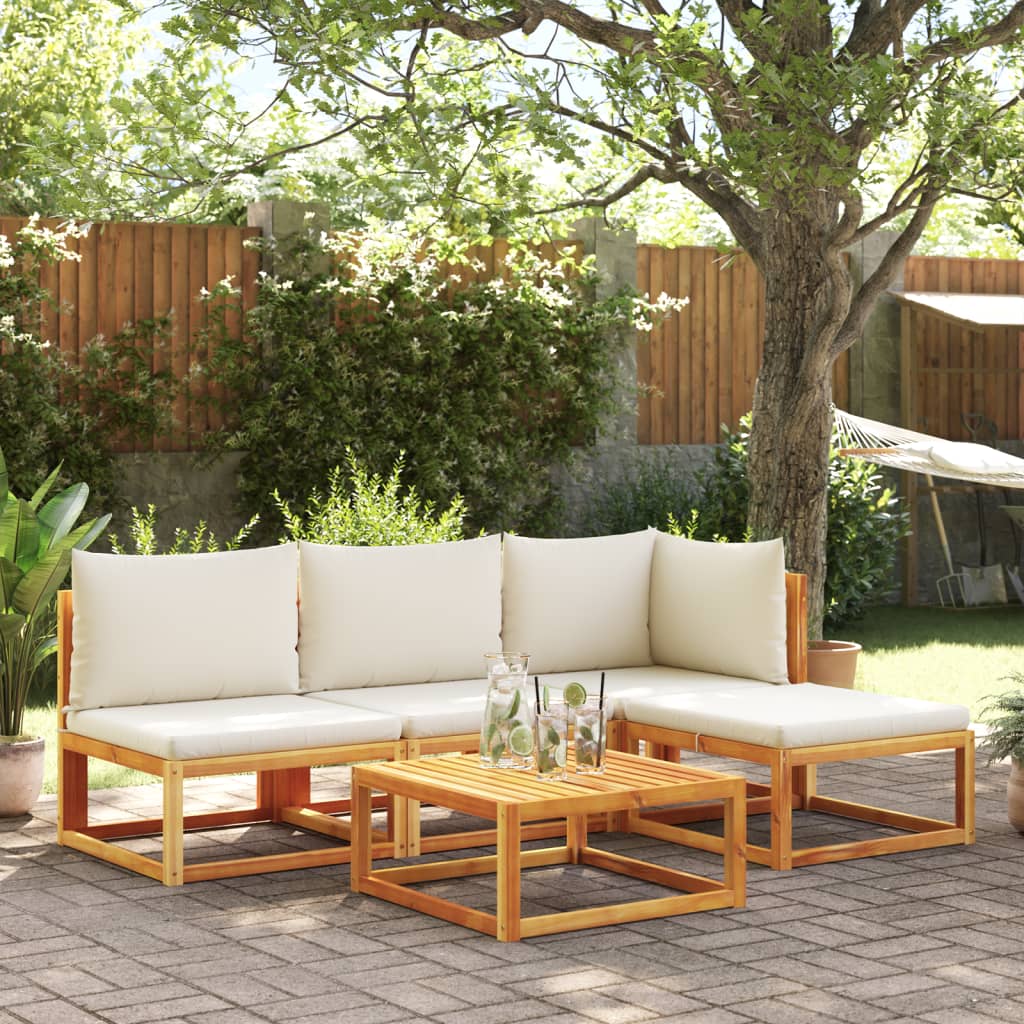 5-tlg. Gartensofa-Set mit Kissen Holz Akazie & Seil