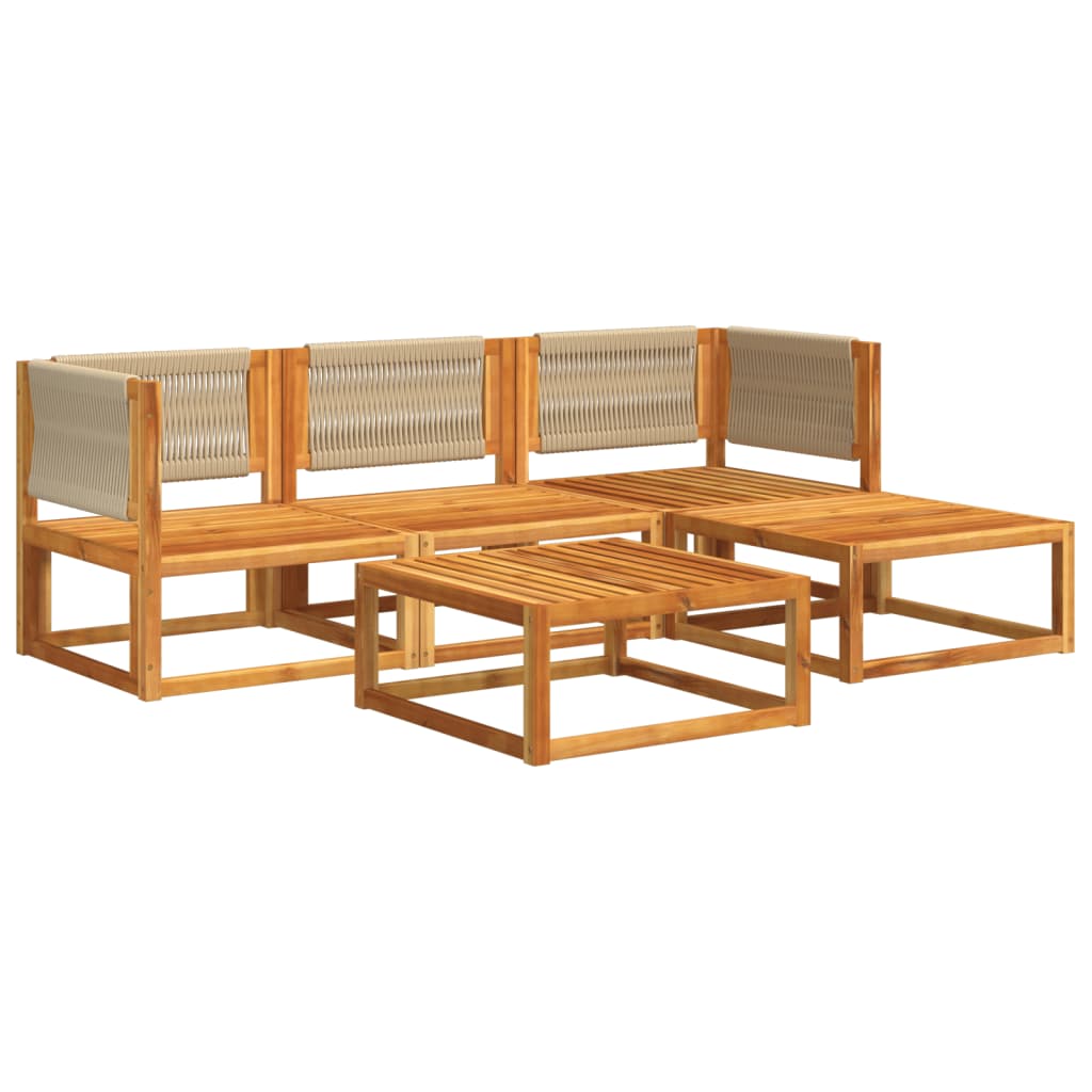 5-tlg. Gartensofa-Set mit Kissen Holz Akazie & Seil
