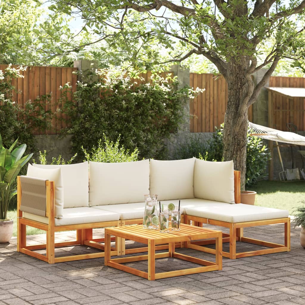 5-tlg. Gartensofa-Set mit Kissen Holz Akazie & Seil