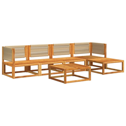 6-tlg. Gartensofa-Set mit Kissen Holz Akazie & Seil